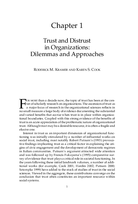 (PDF) Trust and Distrust in Organizations: Dilemmas and Approaches