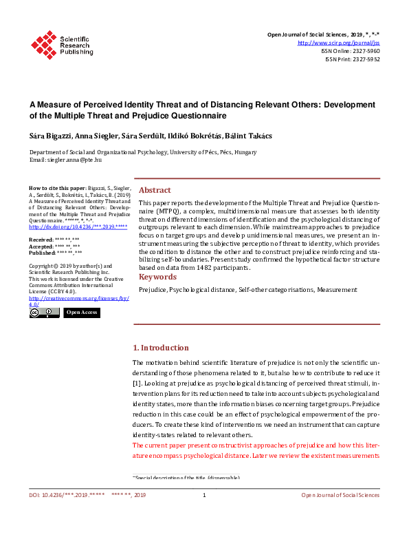 (PDF) A Measure of Perceived Identity Threat and of Distancing Relevant ...