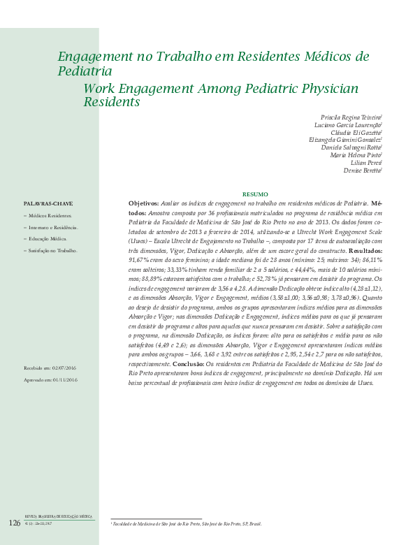 Engagement no Trabalho em Residentes Médicos de Pediatria