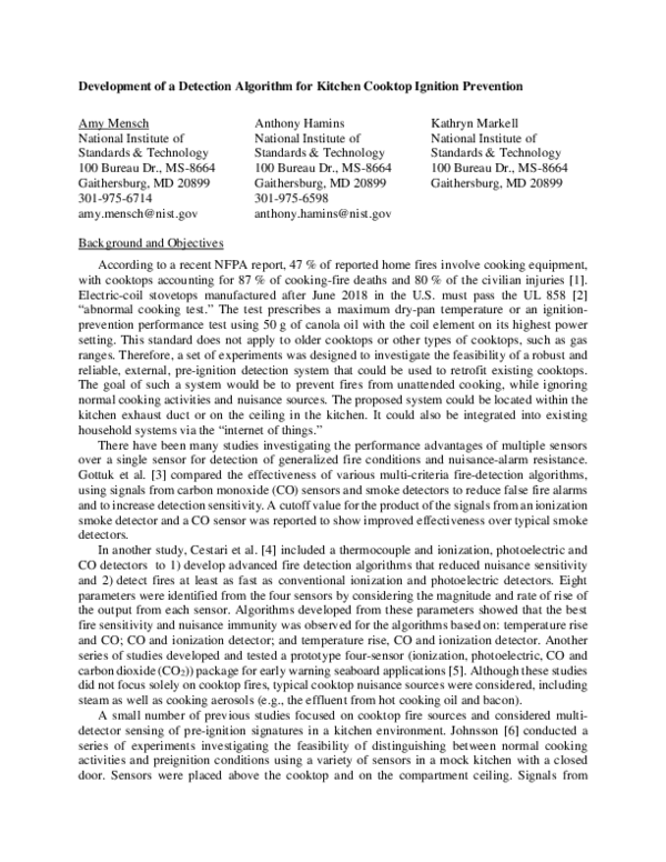 (PDF) Development of a Detection Algorithm for Kitchen Cooktop Ignition ...