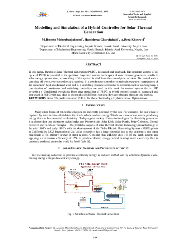 (PDF) Modelling and Simulation of a Hybrid Controller for Solar Thermal ...