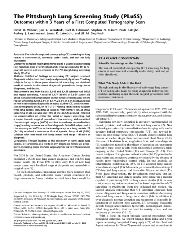 (PDF) The Pittsburgh Lung Screening Study (PLuSS) Rodney Landreneau Academia.edu