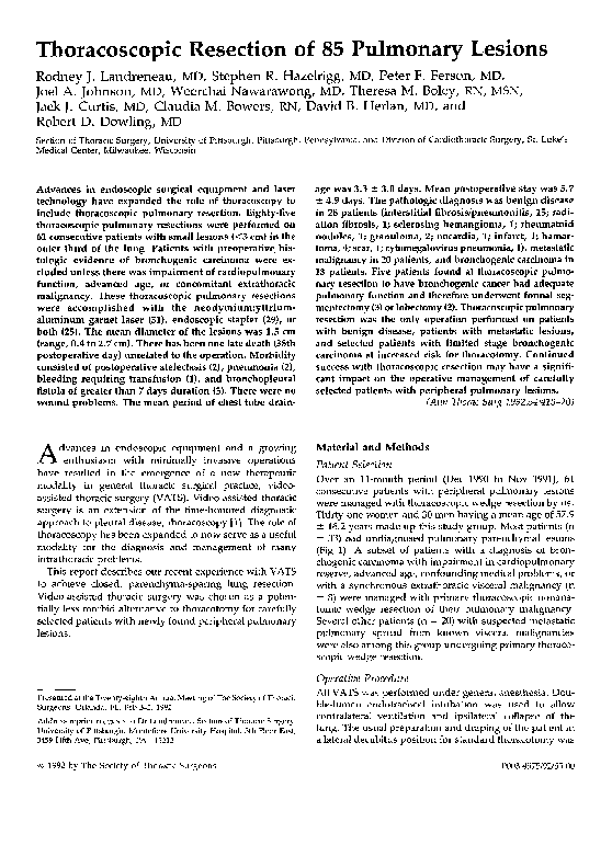 (PDF) Thoracoscopic resection of 85 pulmonary lesions Rodney Landreneau Academia.edu