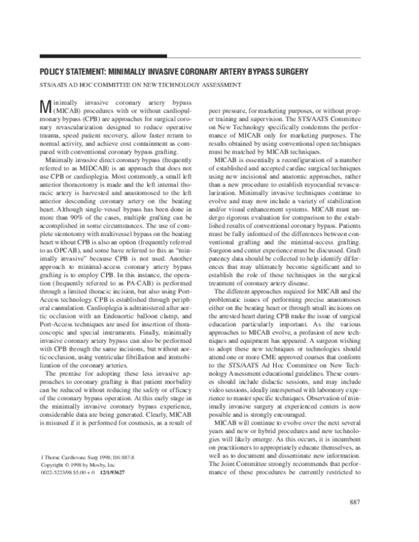 (PDF) Policy Statement Minimally Invasive Coronary Artery Bypass Surgery Rodney Landreneau