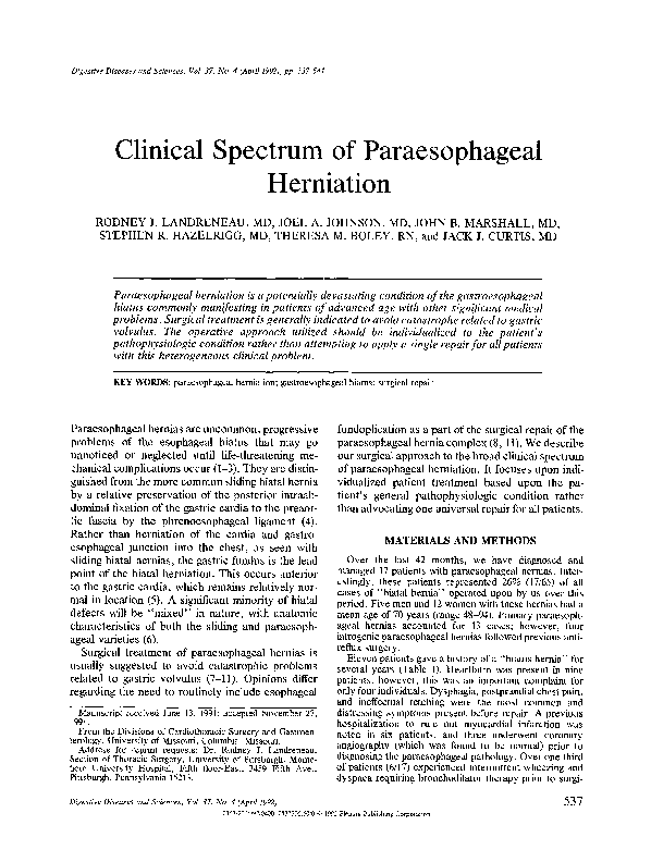 (PDF) Clinical spectrum of paraesophageal herniation Rodney Landreneau Academia.edu