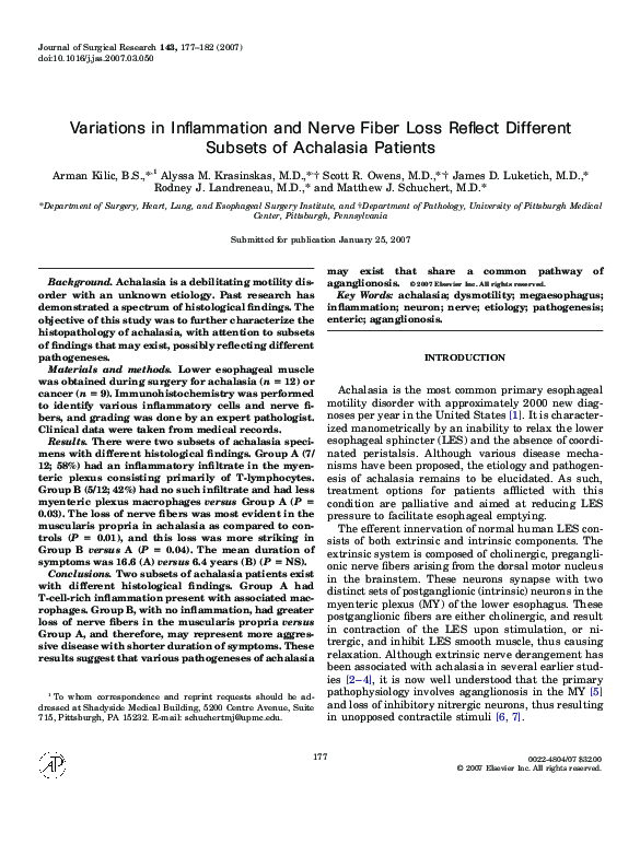 (PDF) Variations in Inflammation and Nerve Fiber Loss Reflect Different Subsets of Achalasia