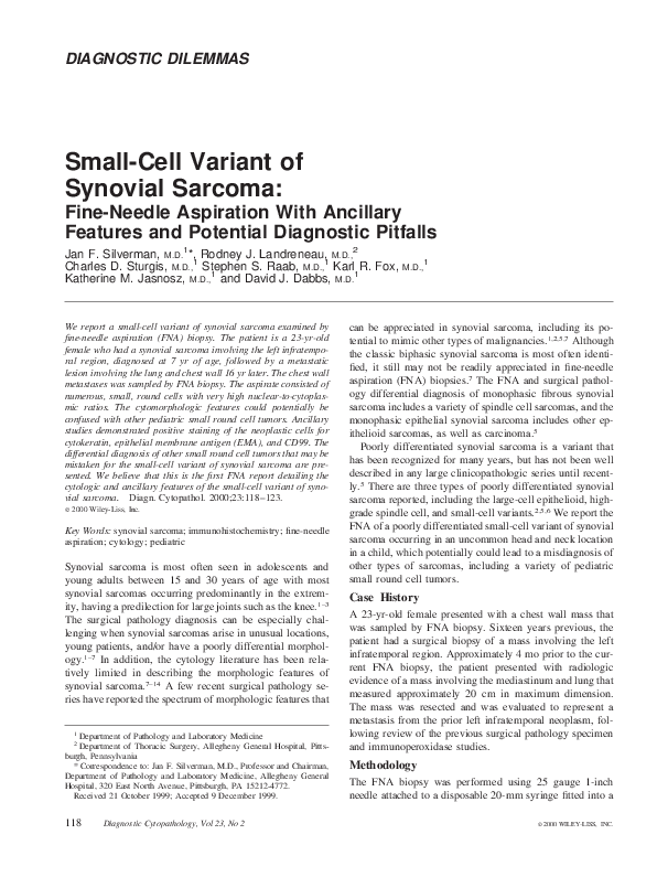 (PDF) Smallcell variant of synovial Fineneedle aspiration with ancillary features and