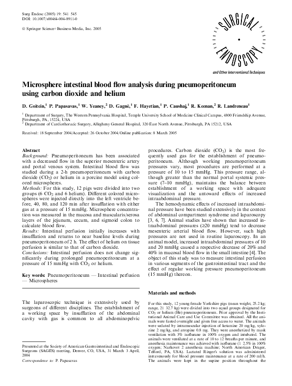 (PDF) Microsphere intestinal blood flow analysis during pneumoperitoneum using carbon dioxide