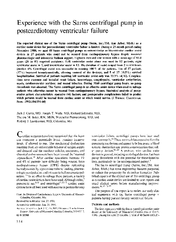 (PDF) Experience with the Sarns centrifugal pump in postcardiotomy ventricular failure Rodney