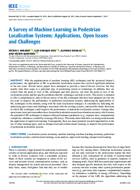 (PDF) A Survey of Machine Learning in Pedestrian Localization Systems ...