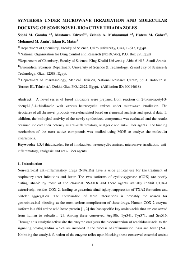 (PDF) Synthesis Under Microwave Irradiation And Molecular Docking Of ...