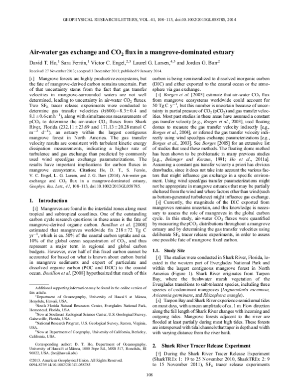 (PDF) Airwater gas exchange and CO2flux in a mangrovedominated