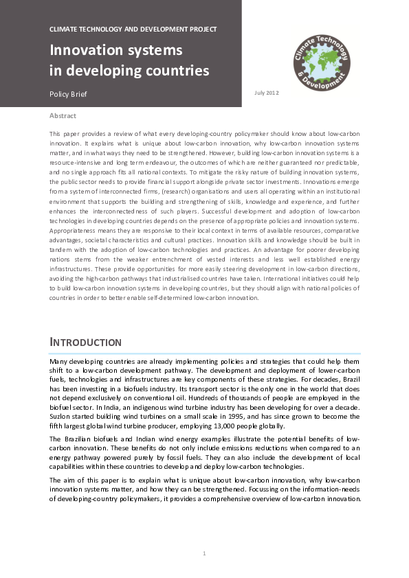 (PDF) Innovation systems in developing countries