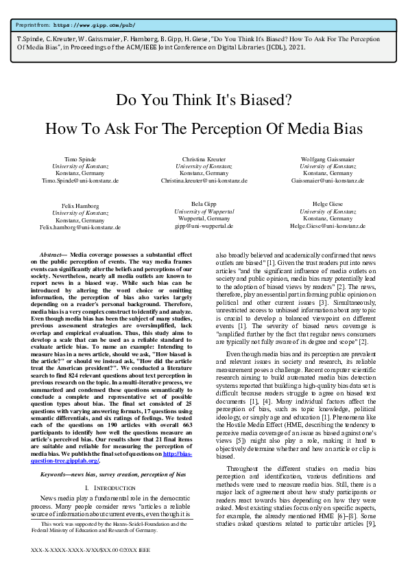 (PDF) Do You Think It's Biased? How To Ask For The Perception Of Media Bias