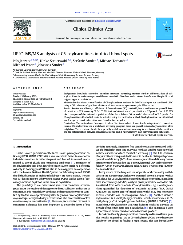 (PDF) UPLC–MS/MS analysis of C5-acylcarnitines in dried blood spots