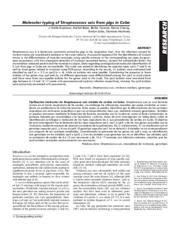 (PDF) Molecular typing of Streptococcus suis from pigs in Cuba