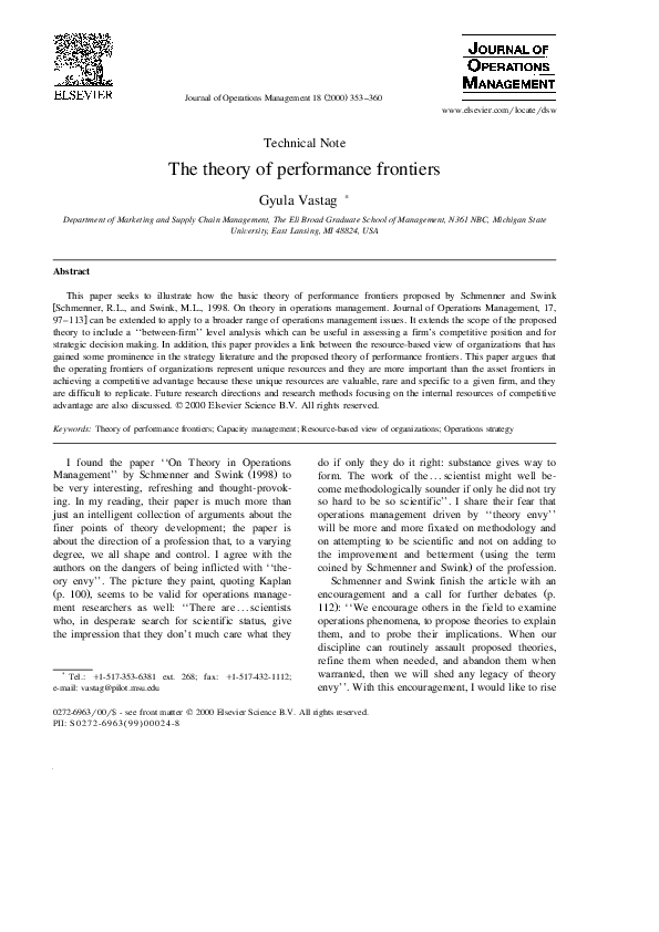(PDF) The theory of performance frontiers