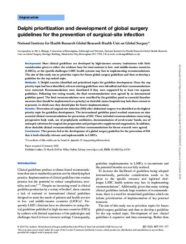 (PDF) Delphi prioritization and development of global surgery ...