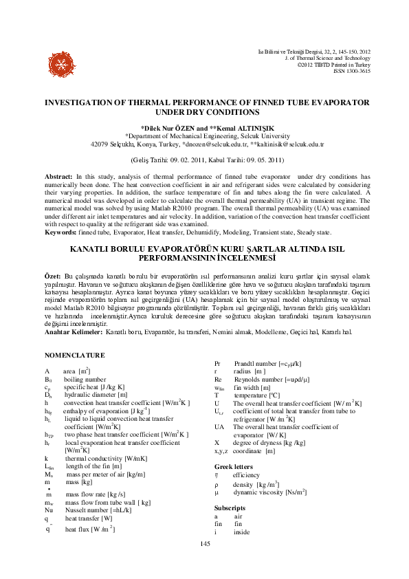 (PDF) Investigation of Thermal Performance of Finned Tube Evaporator ...