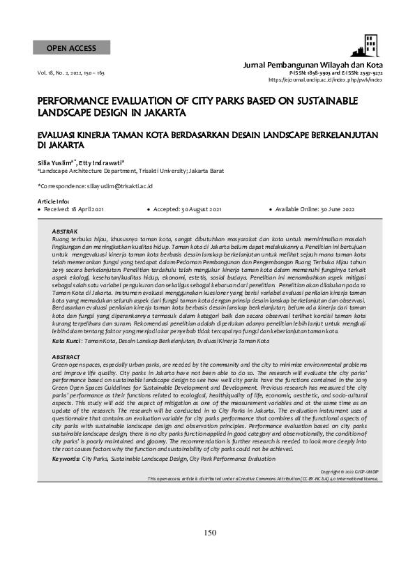 (PDF) Performance Evaluation of City Parks Based on Sustainable ...