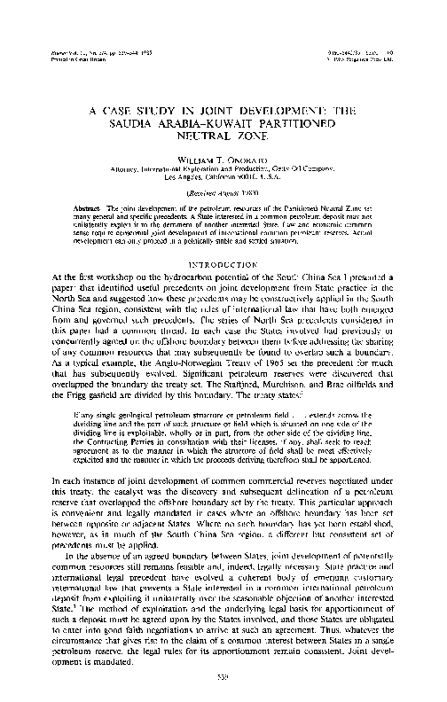 (PDF) A case study in joint development The Saudia ArabiaKuwait