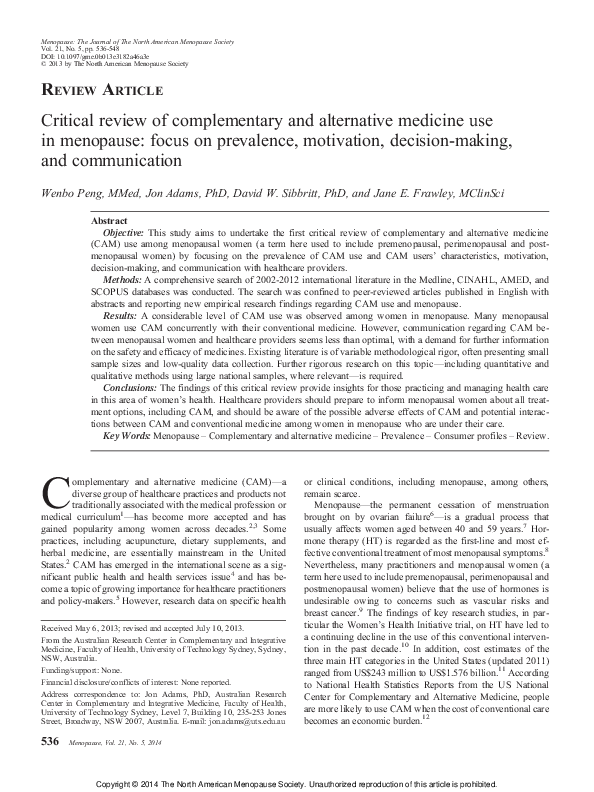 (PDF) Critical review of complementary and alternative medicine use in ...