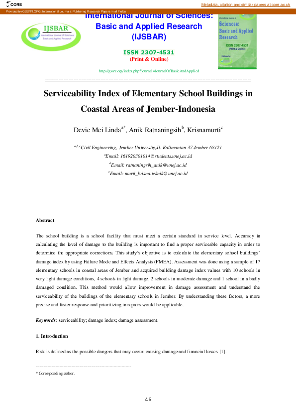 (PDF) Serviceability Index of Elementary School Buildings in Coastal ...