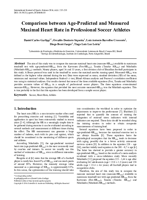 (PDF) Comparison between Age-Predicted and Measured Maximal Heart Rate ...