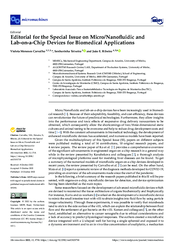 (PDF) Editorial for the Special Issue on Micro/Nanofluidic and Lab-on-a ...