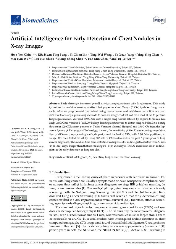 (PDF) Artificial Intelligence for Early Detection of Chest Nodules in X ...