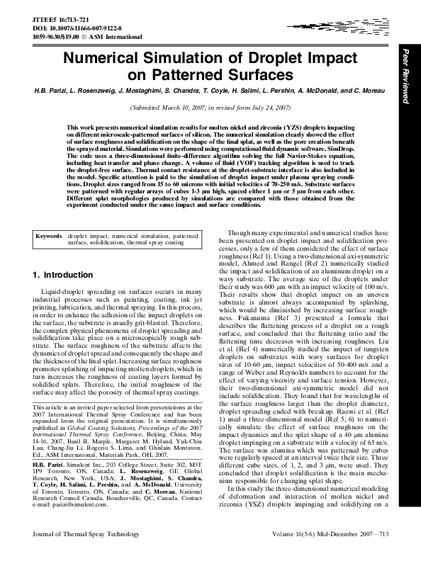(PDF) Numerical Simulation of Droplet Impact on Patterned Surfaces