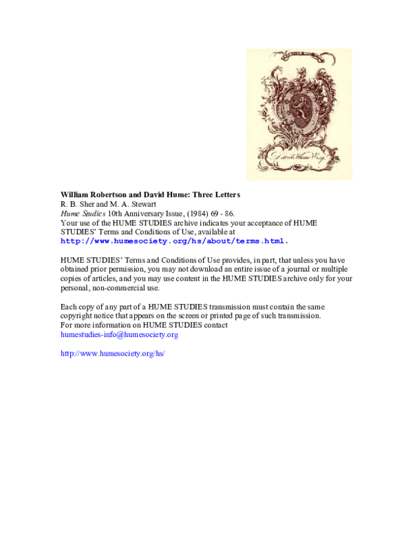 (PDF) William Robertson and David Hume: Three Letters