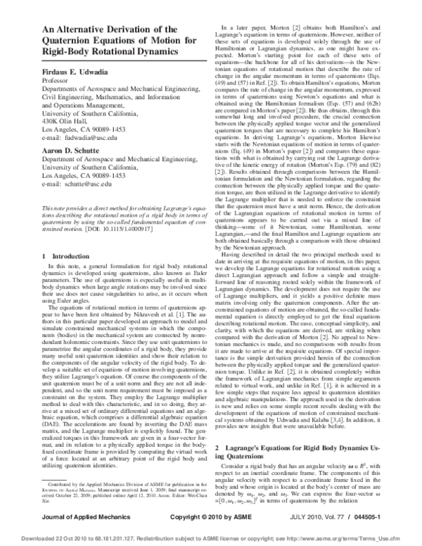 (PDF) An Alternative Formulation of the Equation Motion for Constrained ...