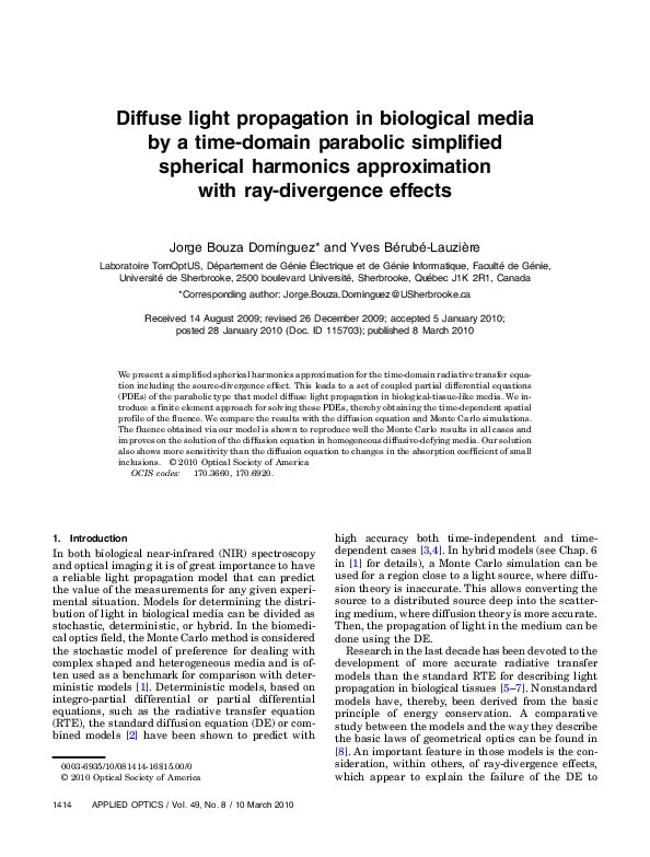 (PDF) Diffuse light propagation in biological media by a time-domain ...