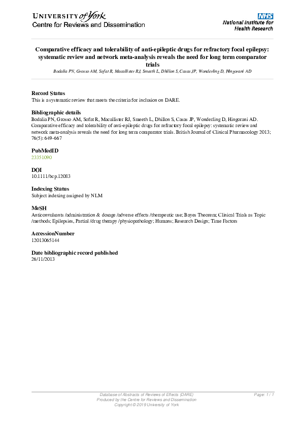 (PDF) Comparative efficacy and tolerability of anti-epileptic drugs for ...