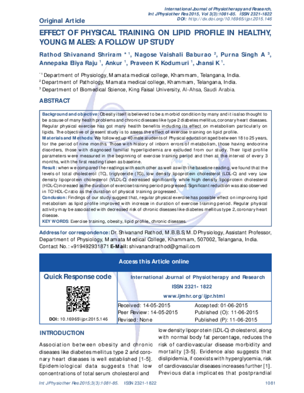 (PDF) Effect of Physical Training on Lipid Profile in Healthy, Young ...