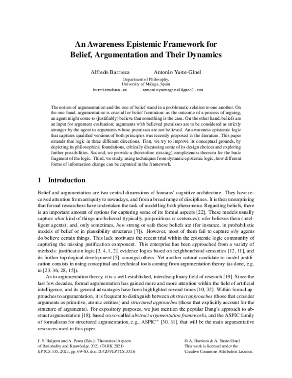 (PDF) An Awareness Epistemic Framework for Belief, Argumentation and ...