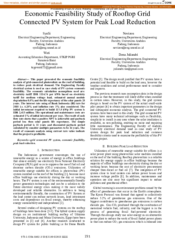 (PDF) Feasibility Study of Rooftop Grid Connected PV System for Peak ...