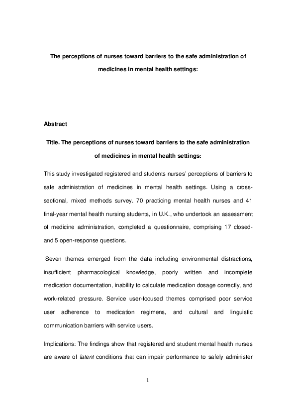 (PDF) The perceptions of nurses towards barriers to the safe ...