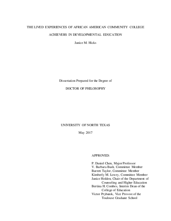(PDF) The Lived Experiences of African American Community College ...