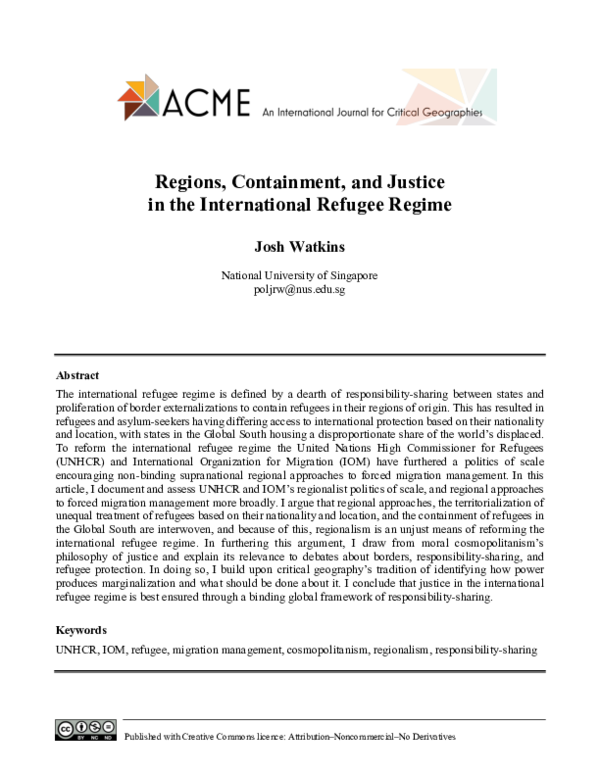 (PDF) Regions, Containment, and Justice in the International Refugee Regime