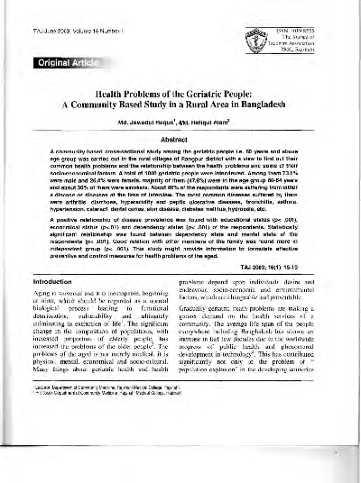 (PDF) Health Problems of the Geriatric People: A Community Based Study ...