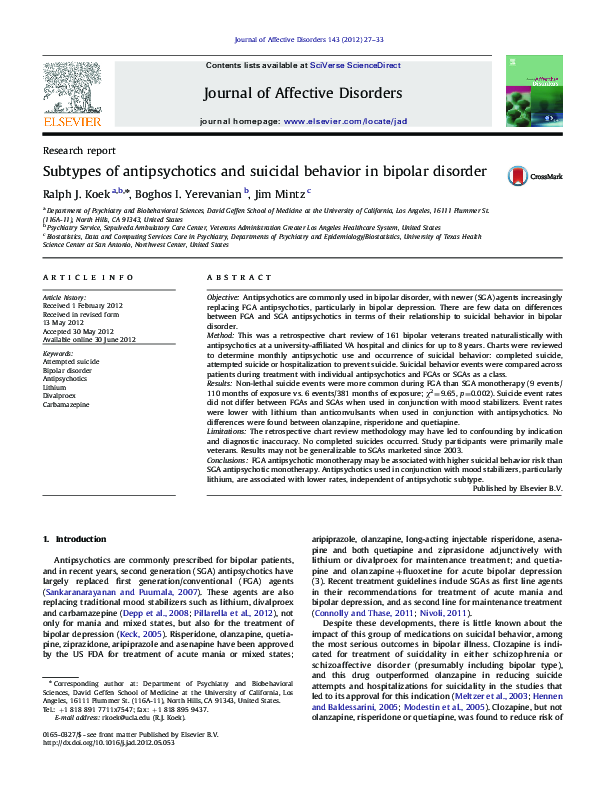 (PDF) Subtypes of antipsychotics and suicidal behavior in bipolar disorder