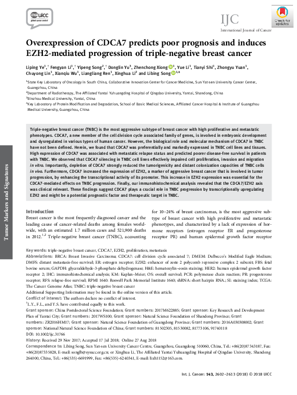 (PDF) Overexpression of CDCA7 predicts poor prognosis and induces EZH2 ...