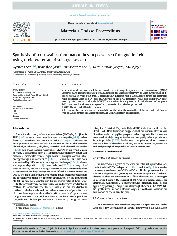 (PDF) Synthesis of multiwall carbon nanotubes in presence of magnetic ...