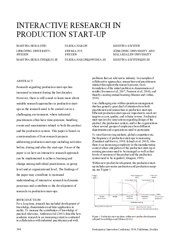 (PDF) Interactive Research in Production Start-Up