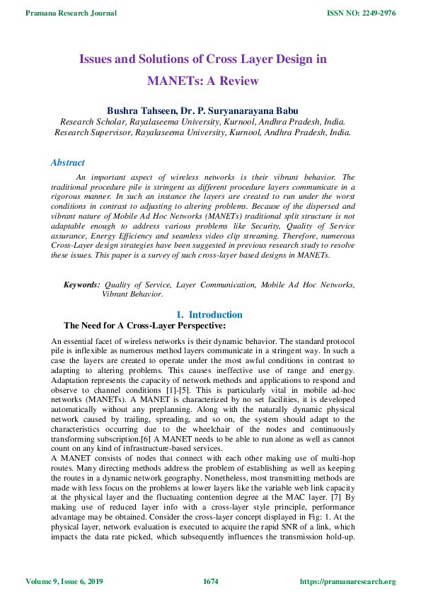 (PDF) Issues and Solutions of Cross Layer Design in MANETs: A Review