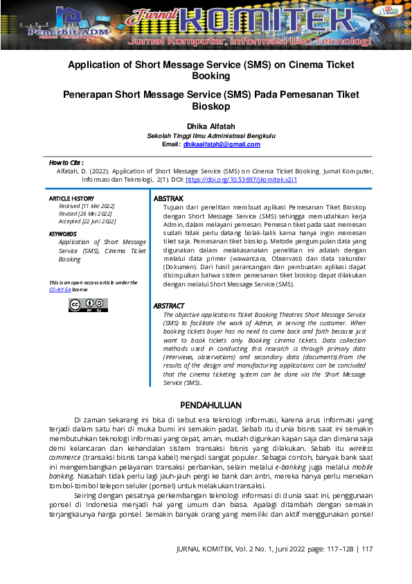 (PDF) Application of Short Message Service (SMS) on Cinema Ticket Booking