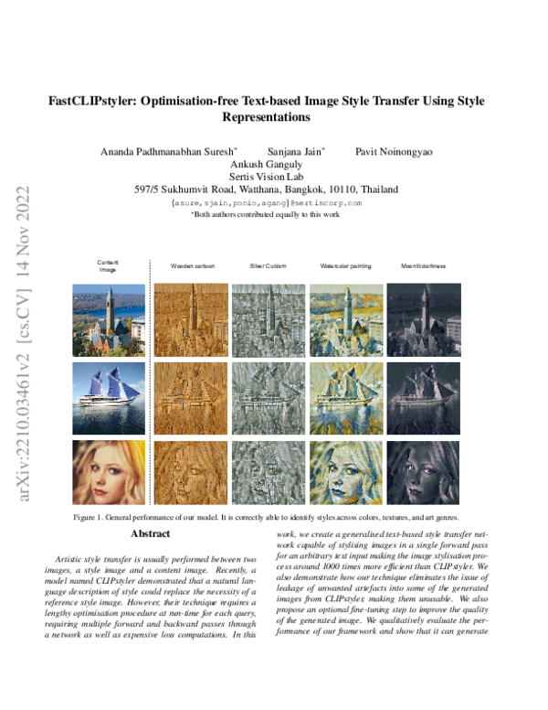 (PDF) FastCLIPStyler: Towards fast text-based image style transfer ...