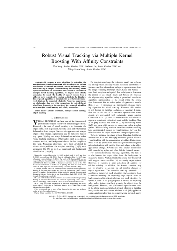 (PDF) Robust Visual Tracking via Multiple Kernel Boosting With Affinity ...